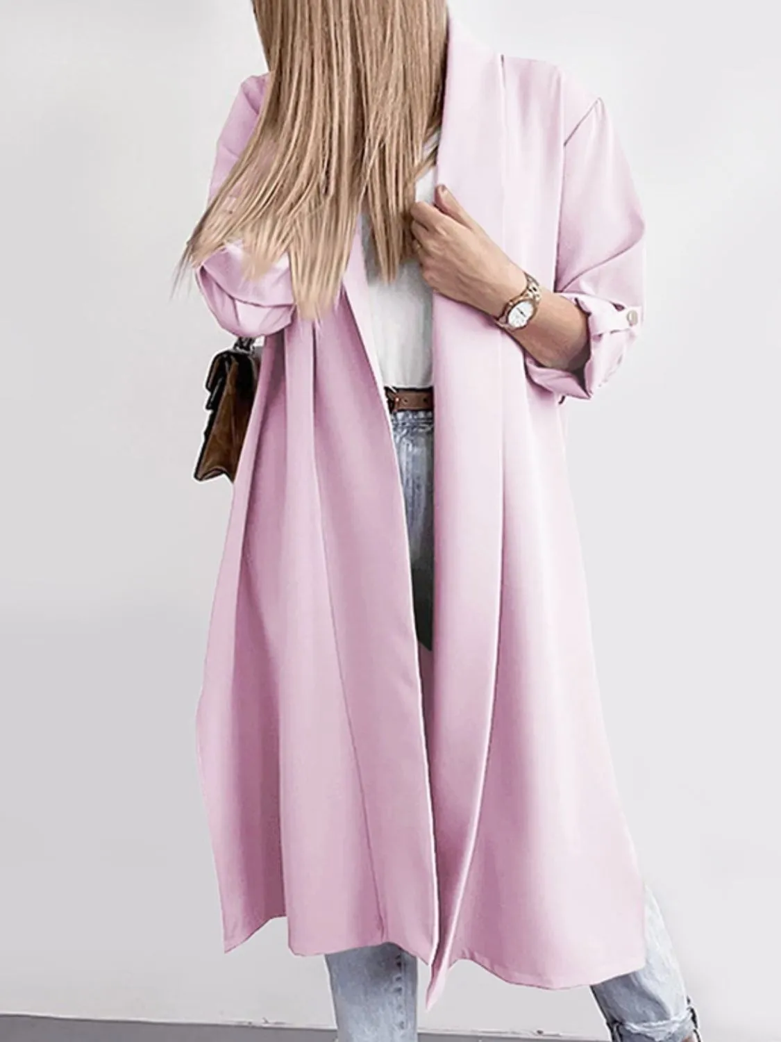 RS: Slit Open Front Roll-Tab Sleeve Trench Coat