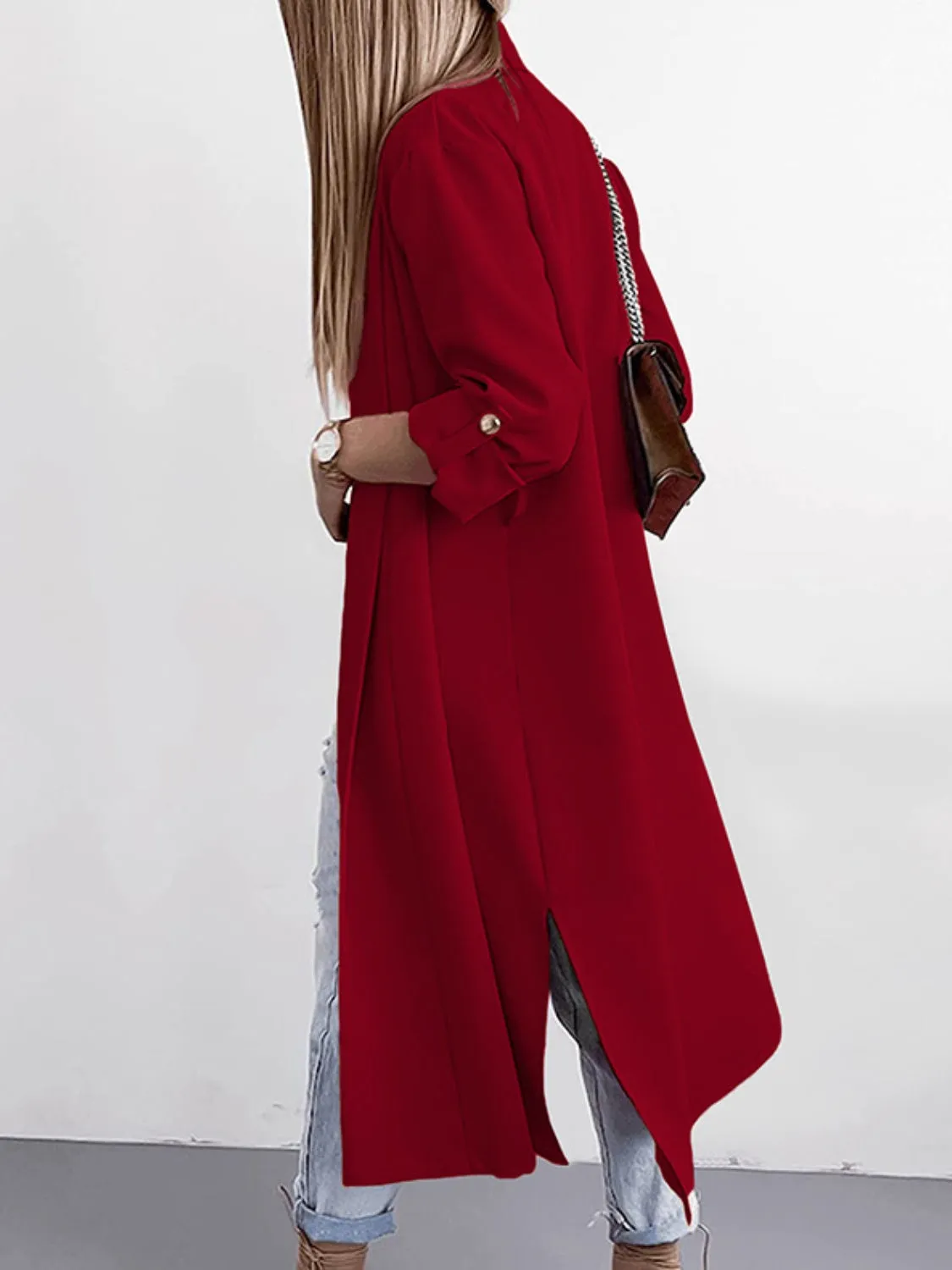 RS: Slit Open Front Roll-Tab Sleeve Trench Coat