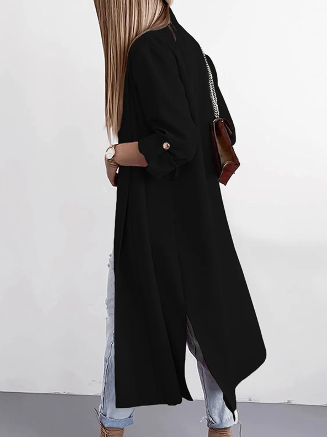 RS: Slit Open Front Roll-Tab Sleeve Trench Coat