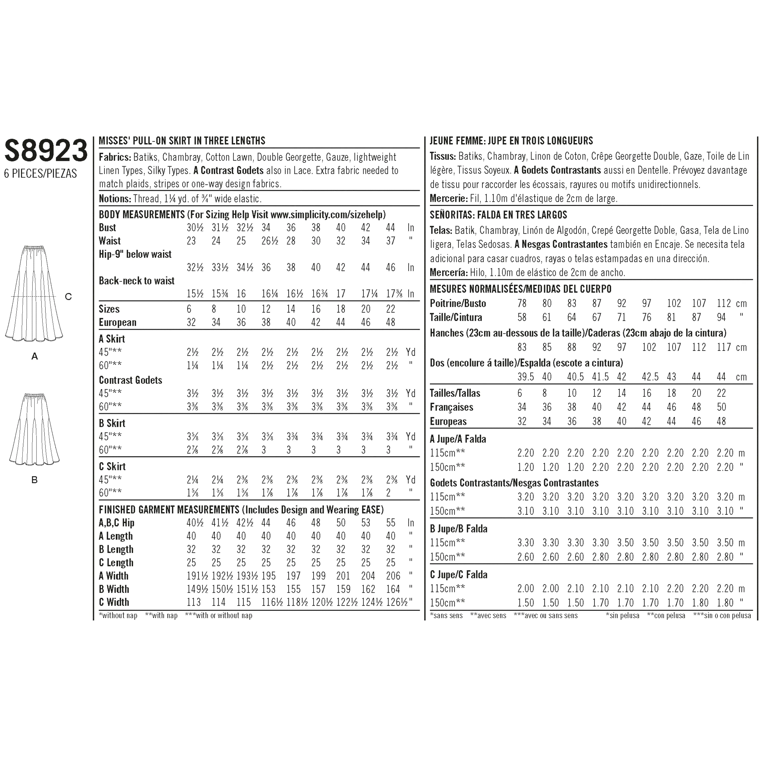 Simplicity Pattern 8923 Pull-On Skirts