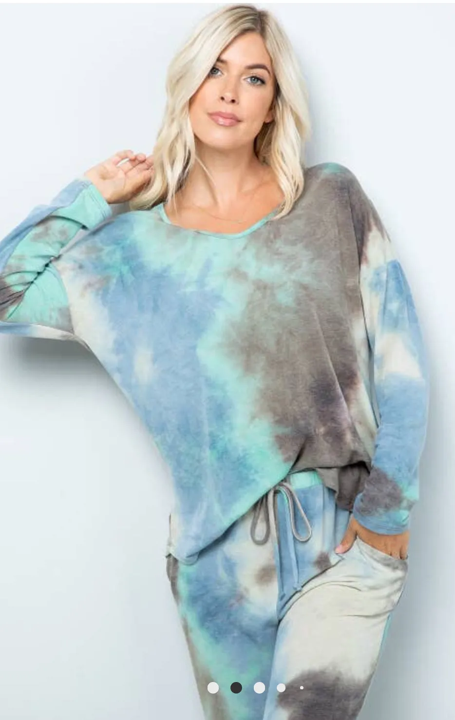 Sweet Lovely by Jen Tie Dye V-Neck Lounge Top-PLUS SIZE