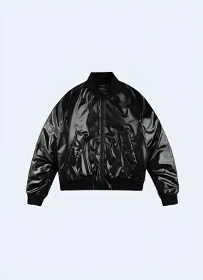 Tactical Shiny Leather Bomber Black