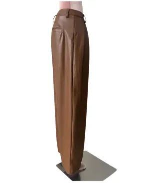 TEEK - Coffee Waterproof Brown Soft Pu Straight Pants