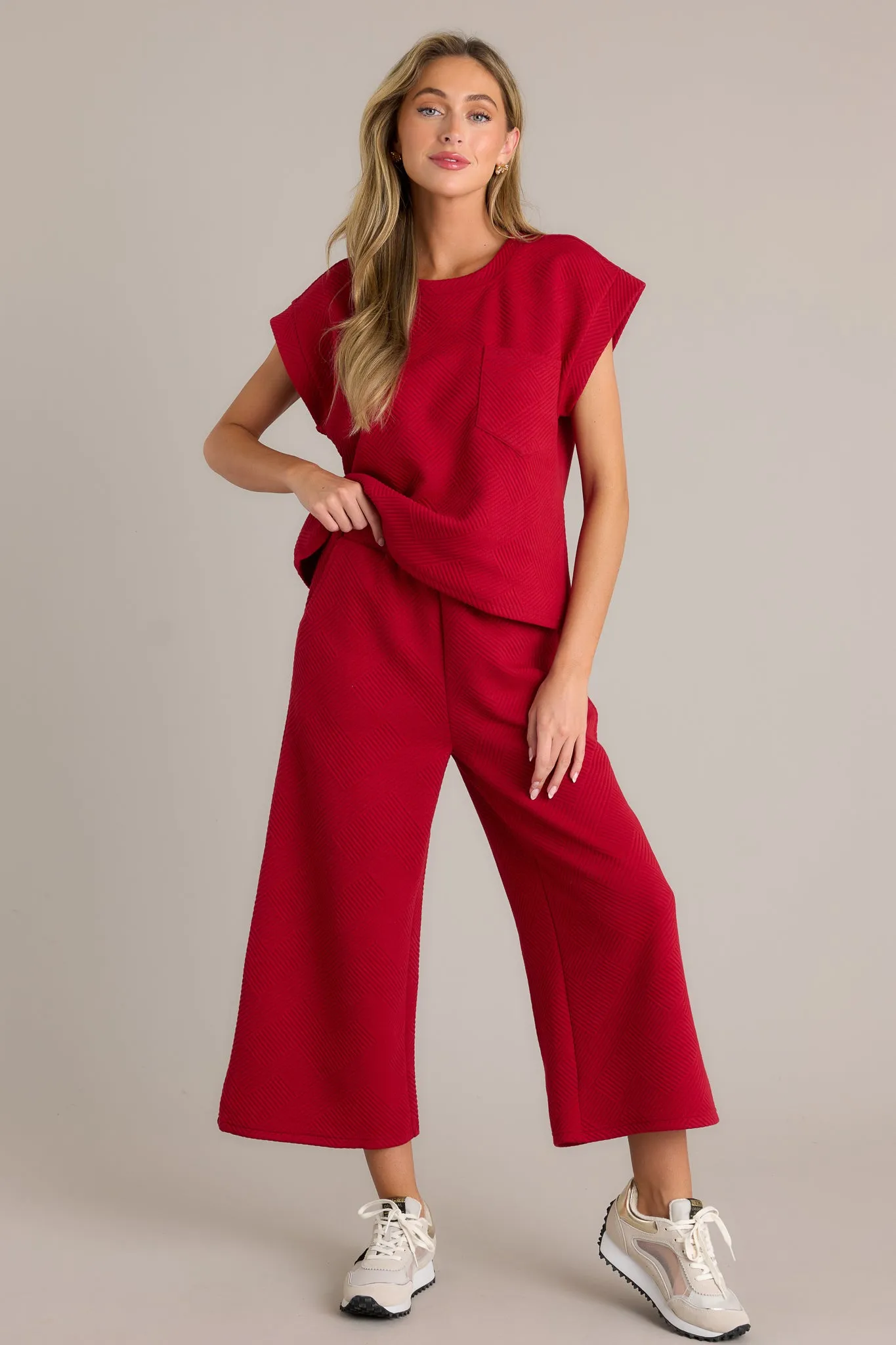 Tell Me Scarlet Red Cropped Textured Pants