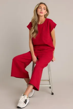 Tell Me Scarlet Red Cropped Textured Pants