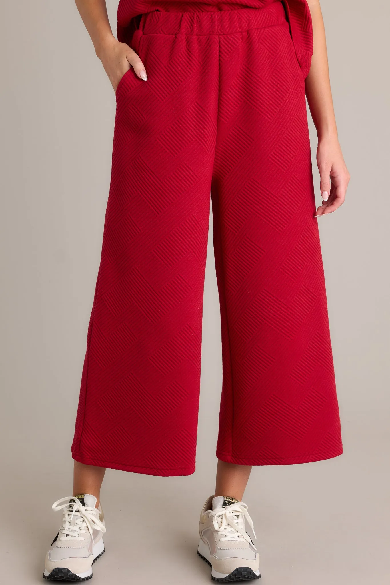 Tell Me Scarlet Red Cropped Textured Pants