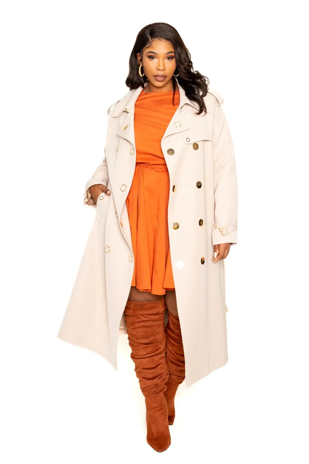 Trench Coat With Golden Button Voluptuous ( ) Size - Ships from The US