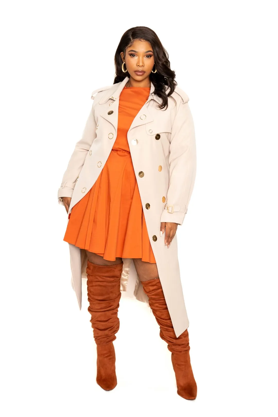 Trench Coat With Golden Button Voluptuous ( ) Size - Ships from The US