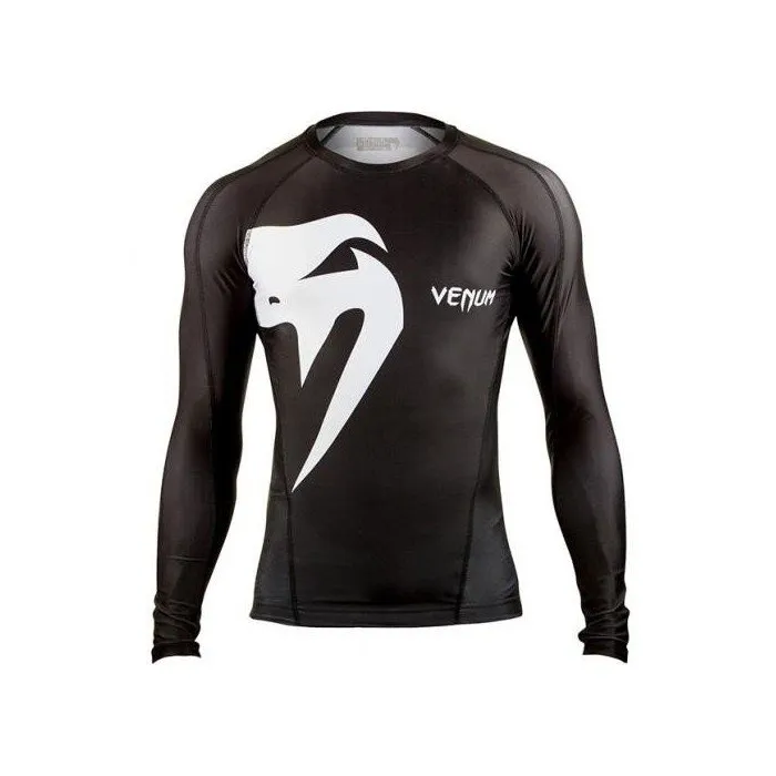 VENUM-0208 GIANT MMA Muay Thai Boxing Rashguard Compression T-shirt - LONG SLEEVES XS-XXL Black