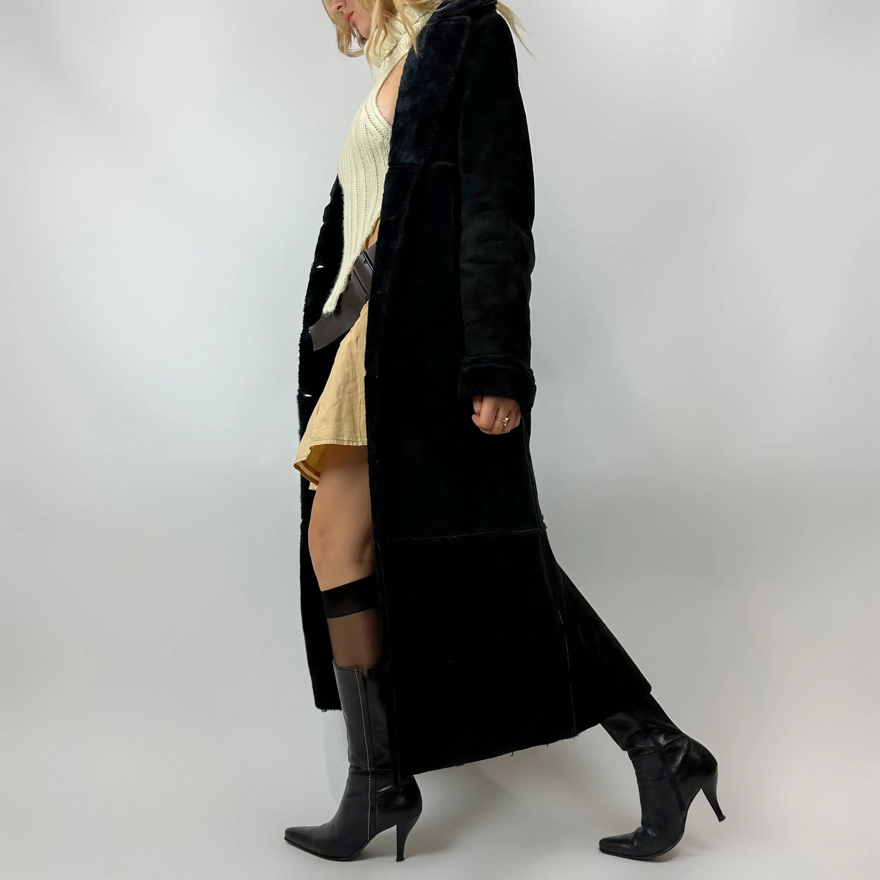 Vintage 90s Noir Suede & Faux Fur Long Coat (S/M)