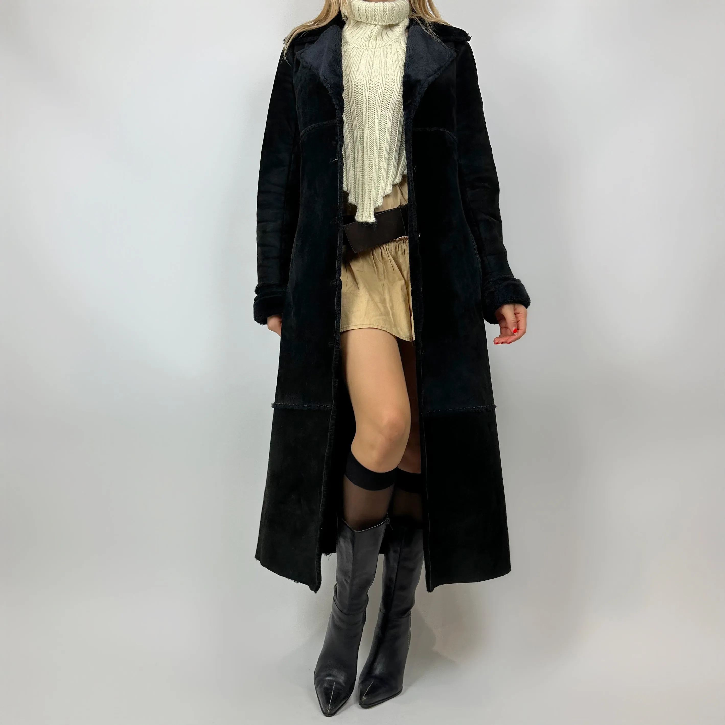 Vintage 90s Noir Suede & Faux Fur Long Coat (S/M)