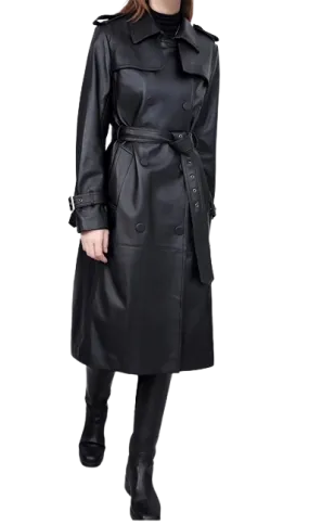 Womens Shay Genuine Lambskin Leather Long Trench Coat