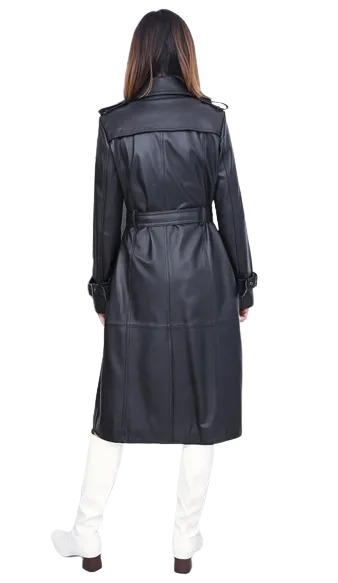 Womens Shay Genuine Lambskin Leather Long Trench Coat